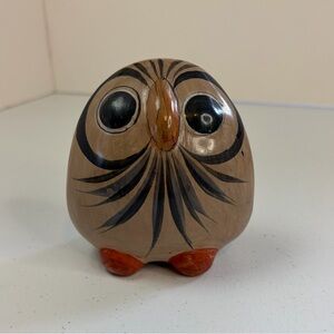 Mexican Tonala Ceramic cute Owl Sculpture 1970s Folk art Mexico pottery Vintage